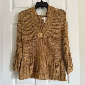 Vertigo Paris Women’s L Sweater Top Cardigan Hooded Pockets Brown Winter Boho